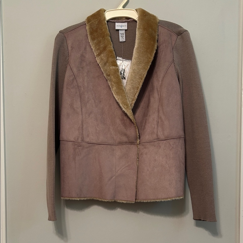 Women’s Jaclyn Smith Tan Teddy Jacket with Faux Fur Collar